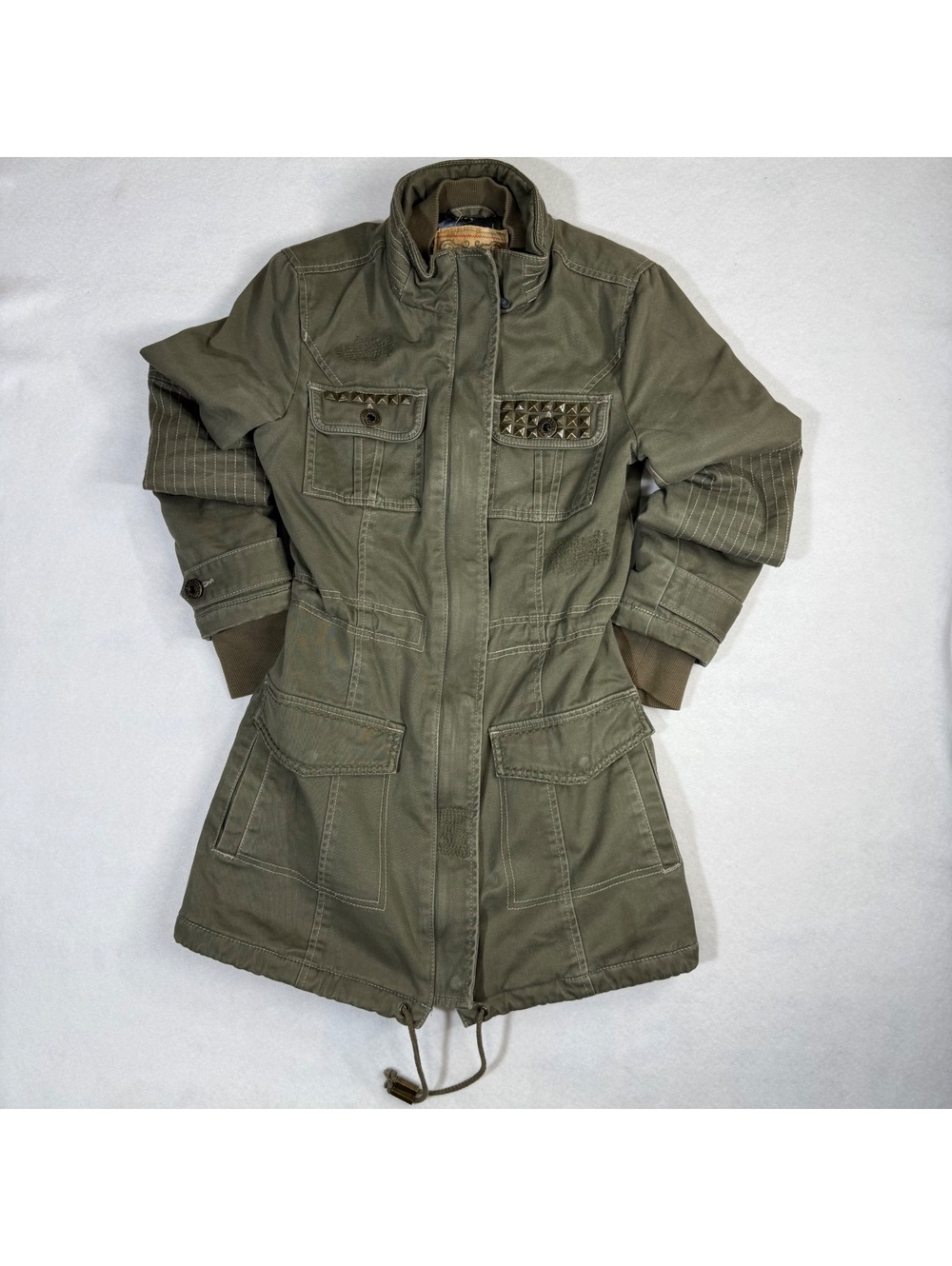 Y2K Guess Olive Military Utility Parka — Quilted Lined